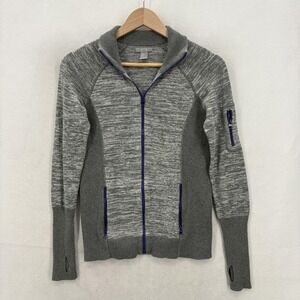 Skyr Sweater Womens Small Gray Full Zip Knit Jacket Thumbholes Pockets Raglan